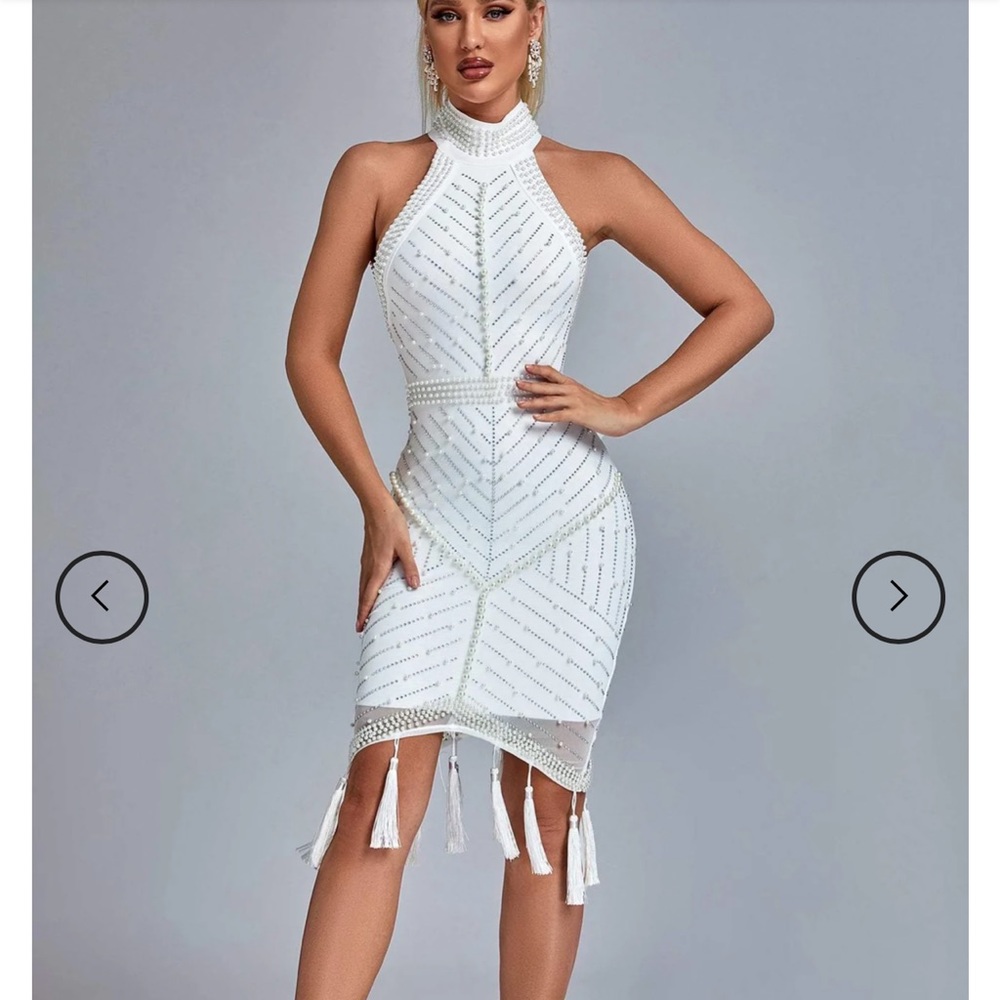 Thaliy Pearl Fringed Midi Dress - White